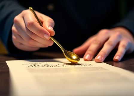 Professional scribe applying molten gold wax to a calligraphy document